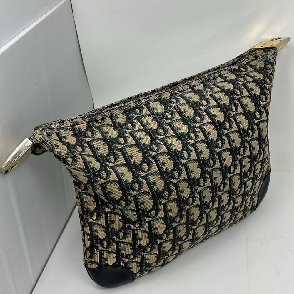 Vintage 1970’s Blue Beige Jacquard Zip Top Shoulder Crossbody Clutch Bag - Picture 6 of 16